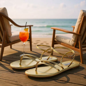 Steve Madden Women's Ankle Strap Sandals Flip Flop Flat Sz 10 M Gold Cleopatra